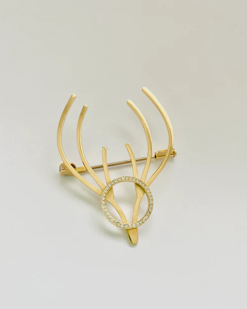 Diamond and Gold Stag's Head Brooch