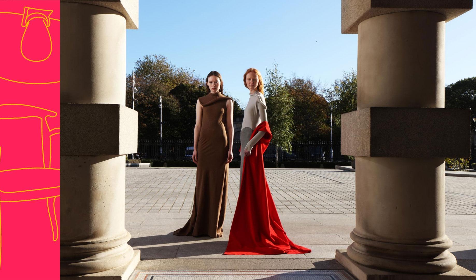 he winners of the prestigious Design & Crafts Council Ireland ‘Future Makers Awards 2022’ were announced at a ceremony on Wednesday 16th November in the National Gallery of Ireland, Merrion Square, Dublin 2. Pictured (l to r) models Elisa and Lucy, wearing Dresses by Michael Stewart (Overall Future Makers Awards Winner 2022).