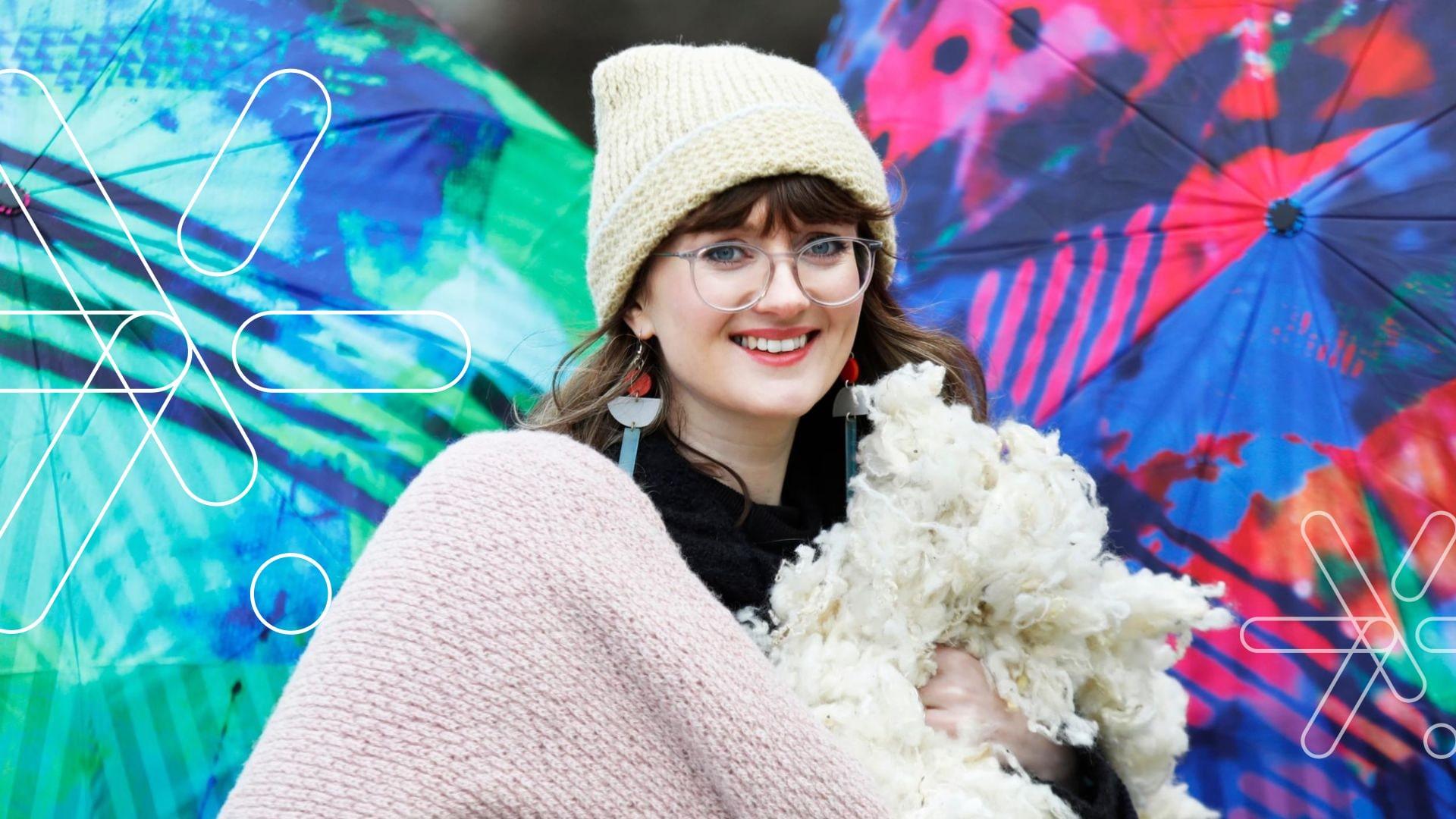 One of the judges Sophie Reynolds pictured with some of the products by designers ,Handknit wool blankets and hat from Eriu and Umbrellas by Clare O’Connell who will entre the Design at Design & Crafts Council Ireland (DCCI) Business Design Challenge competition . DCCI officially opened the public voting for this year’s Irish Business Design. Now in its third year, the Irish Business Design Challenge 2023 (IBDC) focuses on companies that have used design thinking to future proof their business by making it more sustainable and energy efficient. There is a combined prize fund of over €50,000. Visit https://www.dcci.ie/ibdc-2023 for more information and to vote on shortlisted businesses. Photo: Leon Farrell/Photocall Ireland