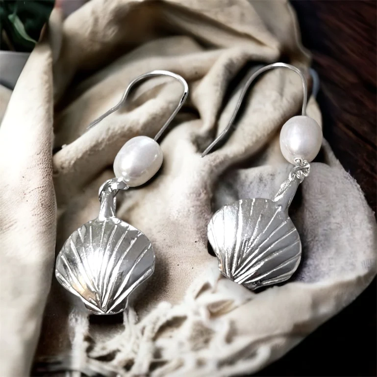 Shell & Pearl Drop Earrings